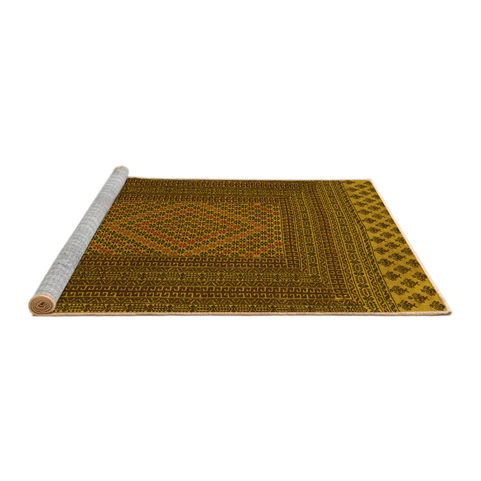Sideview of Machine Washable Persian Yellow Traditional Rug, wshtr2297yw