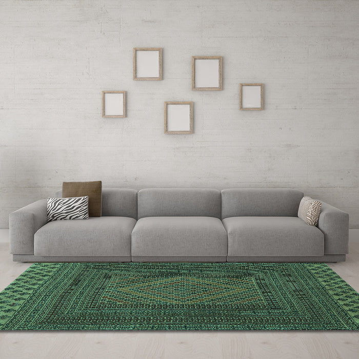Machine Washable Persian Turquoise Traditional Area Rugs in a Living Room,, wshtr2297turq
