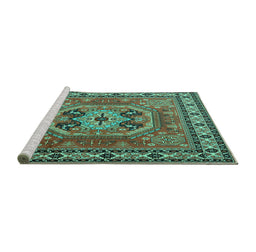 Sideview of Machine Washable Persian Turquoise Traditional Area Rugs, wshtr2298turq