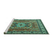 Sideview of Machine Washable Persian Turquoise Traditional Area Rugs, wshtr2298turq