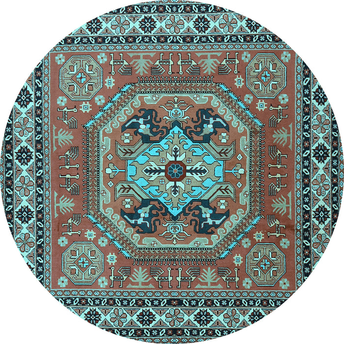 Round Machine Washable Persian Light Blue Traditional Rug, wshtr2298lblu