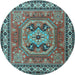 Round Machine Washable Persian Light Blue Traditional Rug, wshtr2298lblu