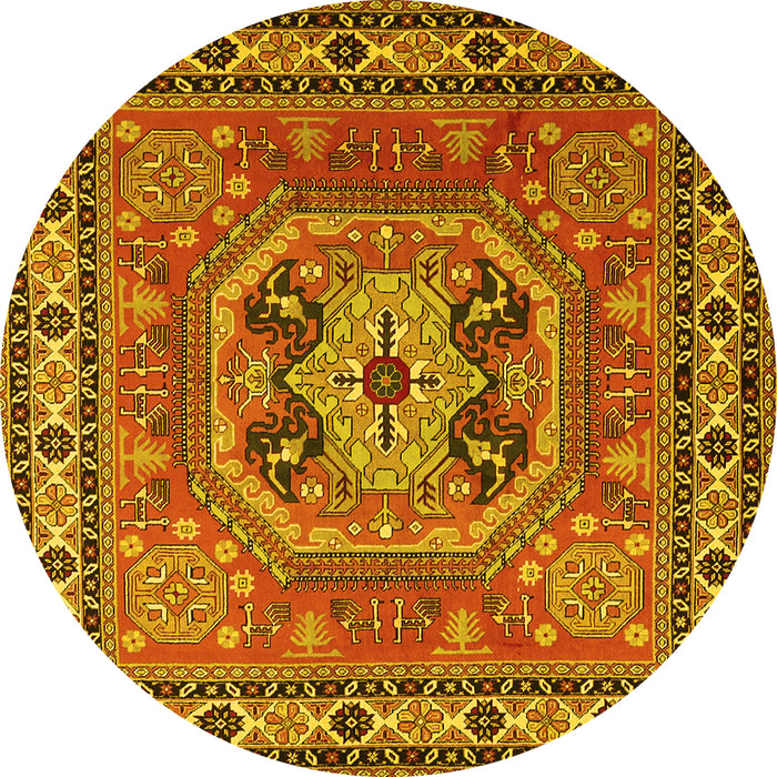 Round Machine Washable Persian Yellow Traditional Rug, wshtr2298yw