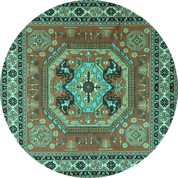 Round Machine Washable Persian Turquoise Traditional Area Rugs, wshtr2298turq