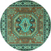 Round Machine Washable Persian Turquoise Traditional Area Rugs, wshtr2298turq