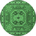 Round Machine Washable Persian Emerald Green Traditional Area Rugs, wshtr2298emgrn