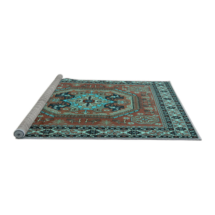 Sideview of Machine Washable Persian Light Blue Traditional Rug, wshtr2298lblu