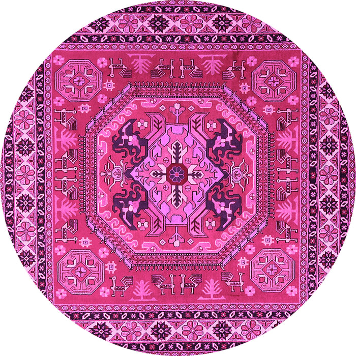 Round Machine Washable Persian Pink Traditional Rug, wshtr2298pnk