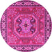 Round Machine Washable Persian Pink Traditional Rug, wshtr2298pnk