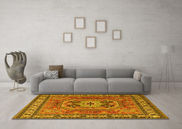 Machine Washable Persian Yellow Traditional Rug in a Living Room, wshtr2298yw