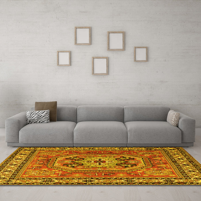 Machine Washable Persian Yellow Traditional Rug in a Living Room, wshtr2298yw