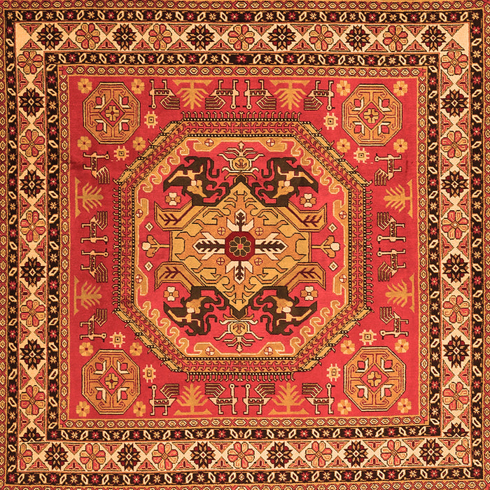 Round Machine Washable Persian Orange Traditional Area Rugs, wshtr2298org
