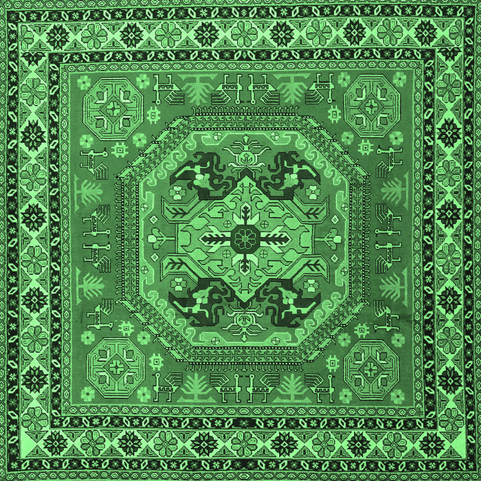 Square Machine Washable Persian Emerald Green Traditional Area Rugs, wshtr2298emgrn