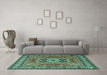 Machine Washable Persian Turquoise Traditional Area Rugs in a Living Room,, wshtr2298turq