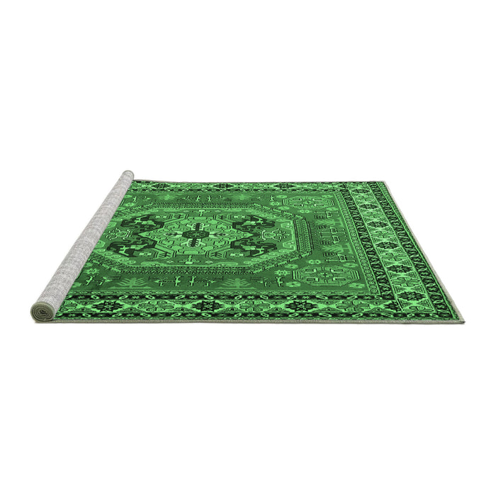 Sideview of Machine Washable Persian Emerald Green Traditional Area Rugs, wshtr2298emgrn