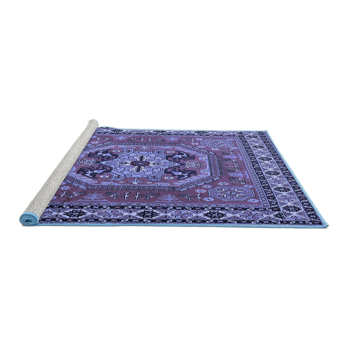 Sideview of Machine Washable Persian Blue Traditional Rug, wshtr2298blu