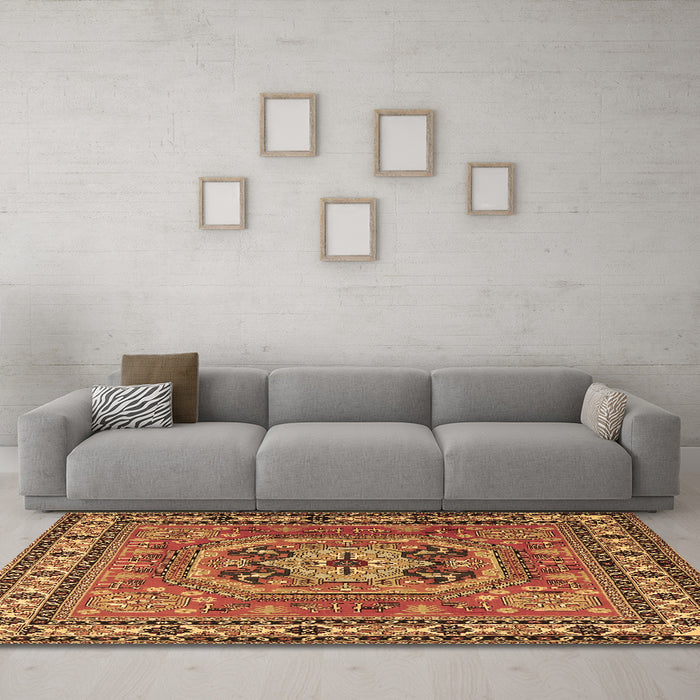Machine Washable Persian Brown Traditional Rug in a Living Room,, wshtr2298brn