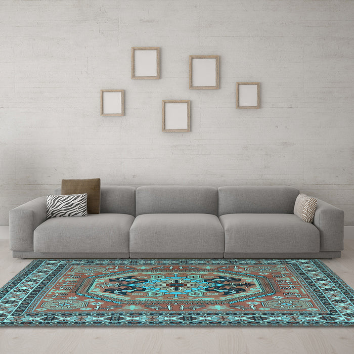 Machine Washable Persian Light Blue Traditional Rug in a Living Room, wshtr2299lblu