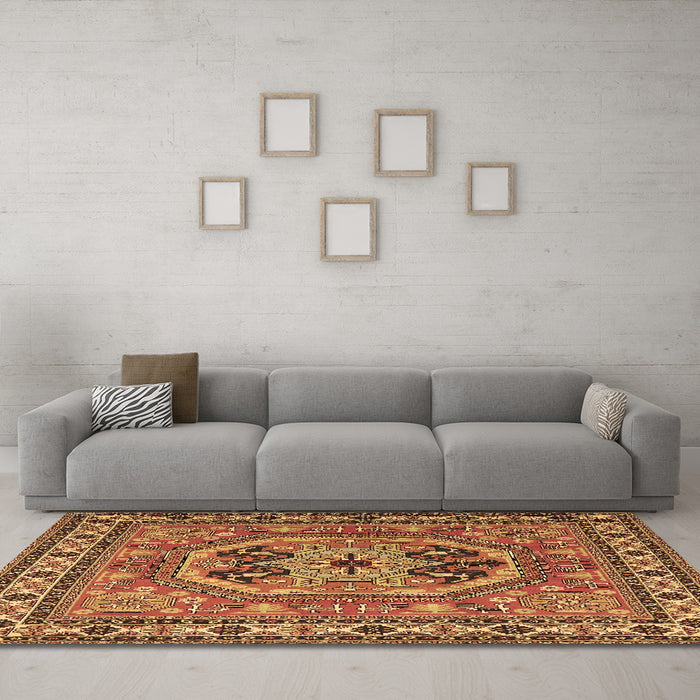 Machine Washable Persian Brown Traditional Rug in a Living Room,, wshtr2299brn