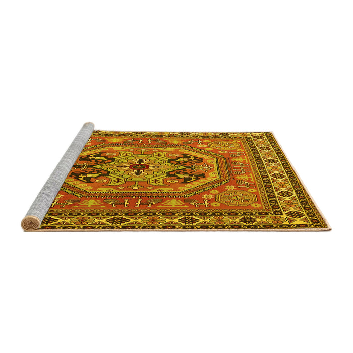 Sideview of Machine Washable Persian Yellow Traditional Rug, wshtr2299yw