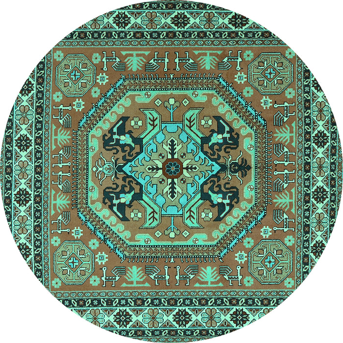 Round Persian Turquoise Traditional Rug, tr2299turq