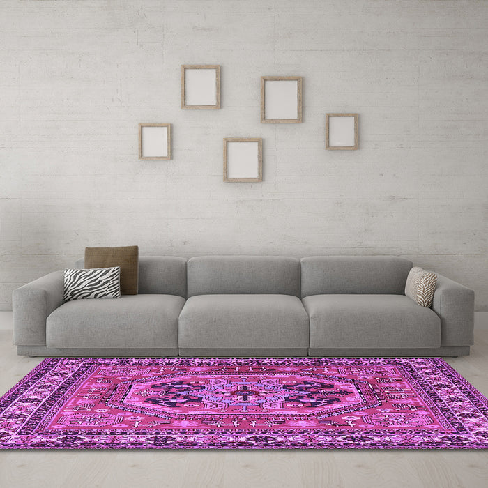 Machine Washable Persian Purple Traditional Area Rugs in a Living Room, wshtr2299pur