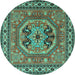 Round Machine Washable Persian Turquoise Traditional Area Rugs, wshtr2299turq