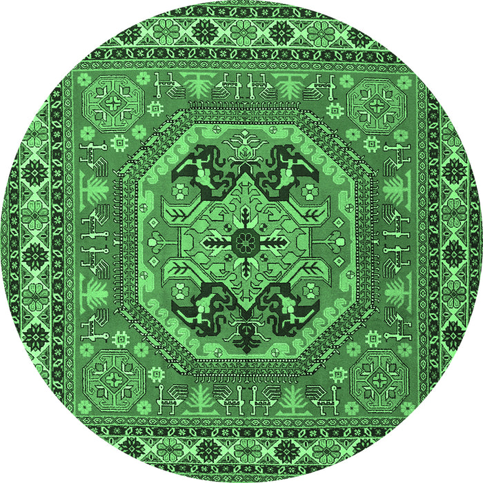 Round Persian Emerald Green Traditional Rug, tr2299emgrn