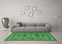 Machine Washable Persian Emerald Green Traditional Rug, wshtr2299emgrn