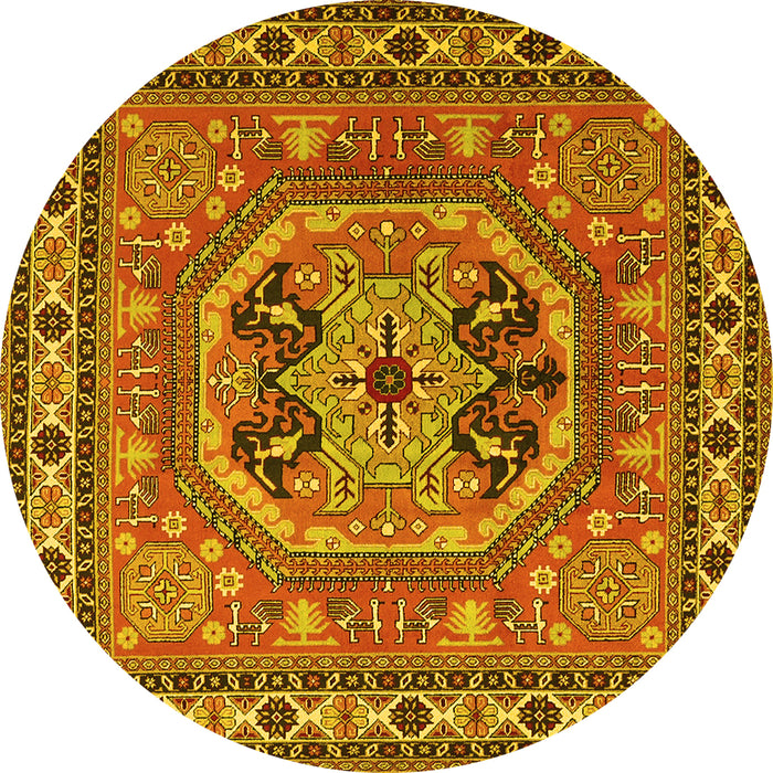 Round Machine Washable Persian Yellow Traditional Rug, wshtr2299yw
