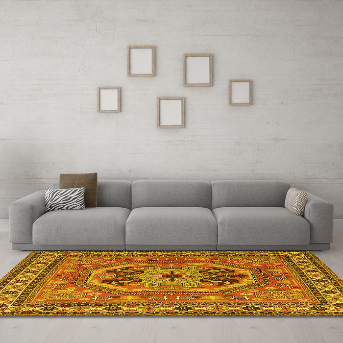 Machine Washable Persian Yellow Traditional Rug in a Living Room, wshtr2299yw