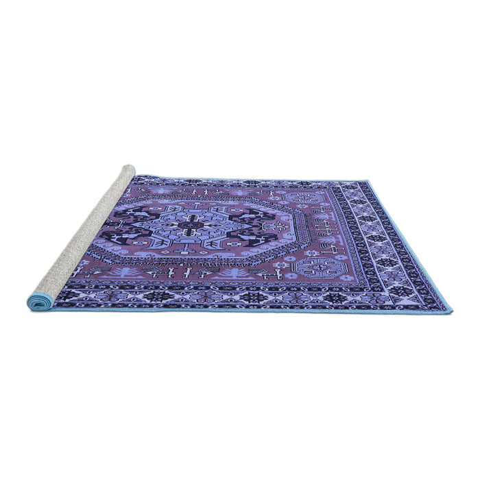 Sideview of Machine Washable Persian Blue Traditional Rug, wshtr2299blu