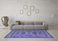 Machine Washable Persian Blue Traditional Rug, wshtr2299blu