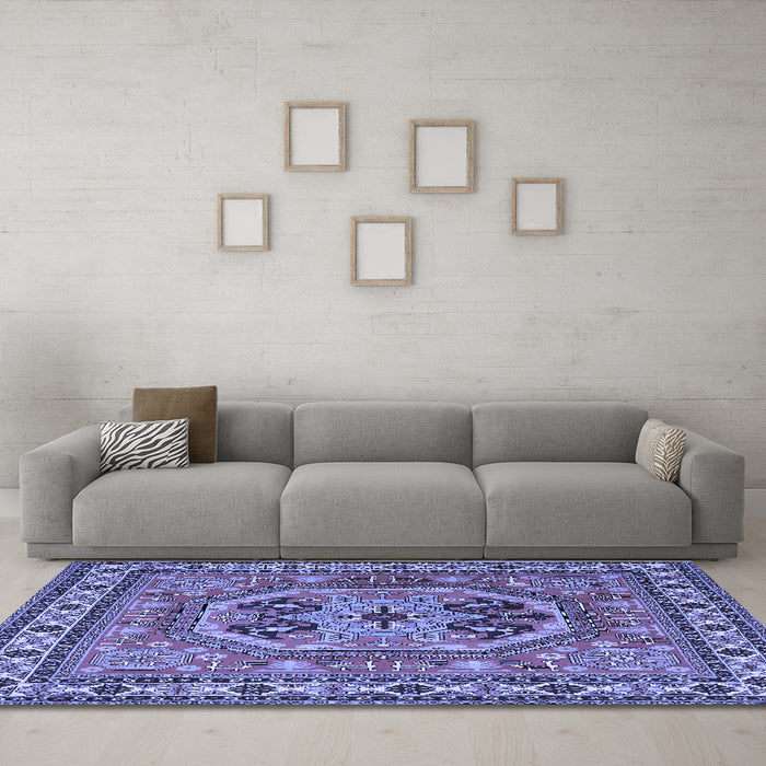 Machine Washable Persian Blue Traditional Rug in a Living Room, wshtr2299blu