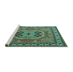 Sideview of Machine Washable Persian Turquoise Traditional Area Rugs, wshtr2299turq