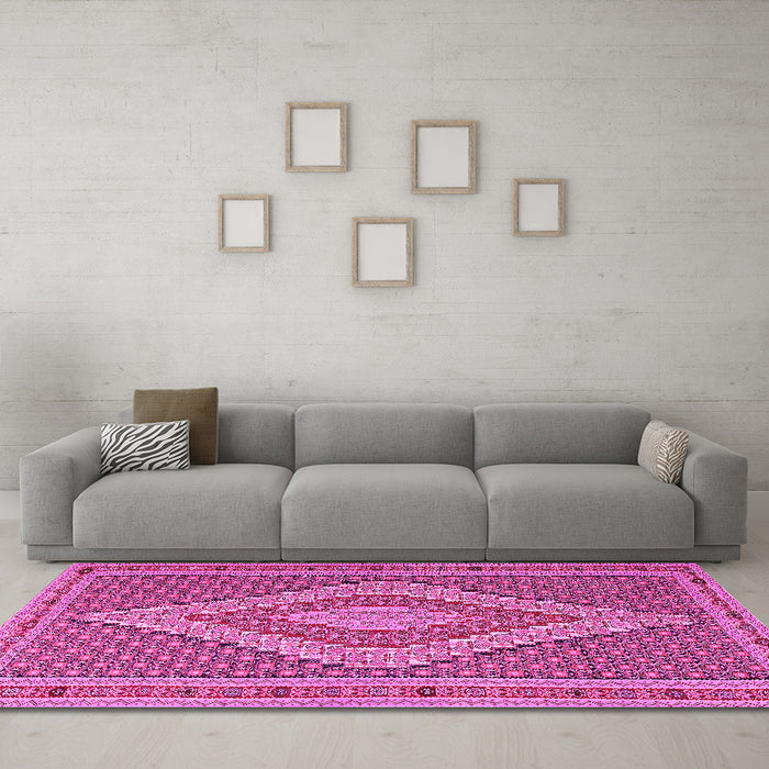 Machine Washable Southwestern Pink Country Rug in a Living Room, wshtr229pnk
