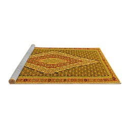 Sideview of Machine Washable Southwestern Yellow Country Rug, wshtr229yw