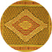 Round Machine Washable Southwestern Yellow Country Rug, wshtr229yw