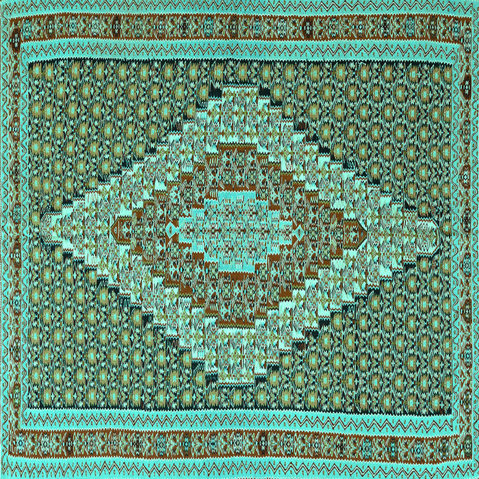 Square Machine Washable Southwestern Turquoise Country Area Rugs, wshtr229turq