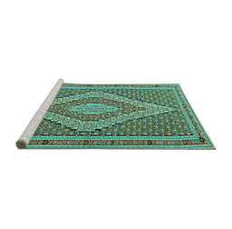 Sideview of Machine Washable Southwestern Turquoise Country Area Rugs, wshtr229turq