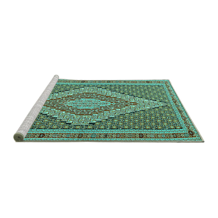 Sideview of Machine Washable Southwestern Turquoise Country Area Rugs, wshtr229turq