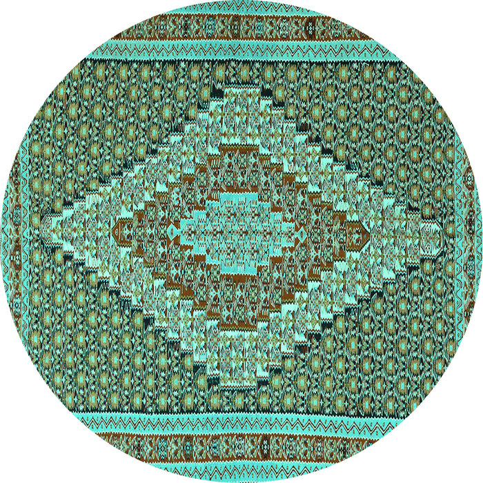 Round Machine Washable Southwestern Turquoise Country Area Rugs, wshtr229turq