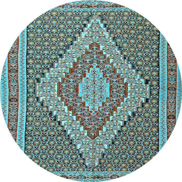 Round Machine Washable Southwestern Light Blue Country Rug, wshtr229lblu