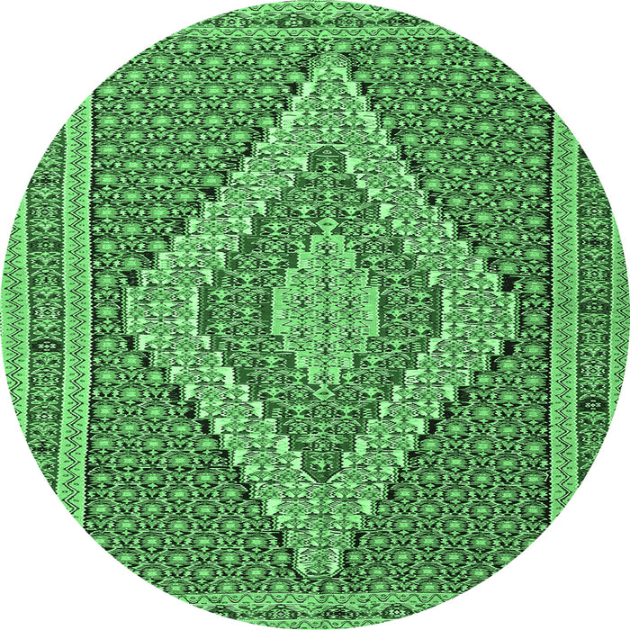 Round Machine Washable Southwestern Emerald Green Country Area Rugs, wshtr229emgrn