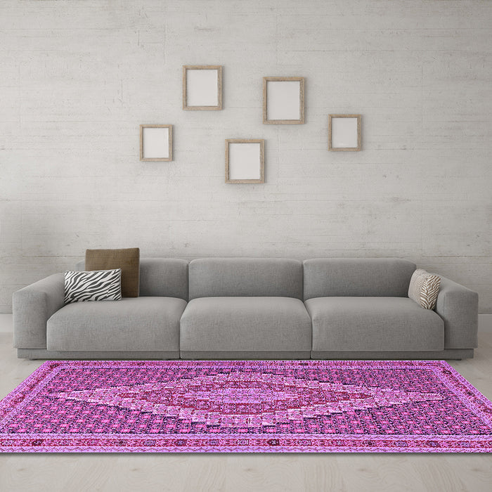 Machine Washable Southwestern Purple Country Area Rugs in a Living Room, wshtr229pur