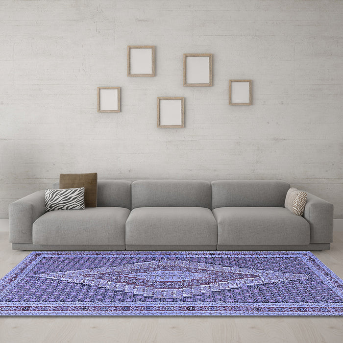Machine Washable Southwestern Blue Country Rug in a Living Room, wshtr229blu