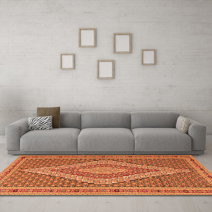 Machine Washable Southwestern Orange Country Area Rugs in a Living Room, wshtr229org