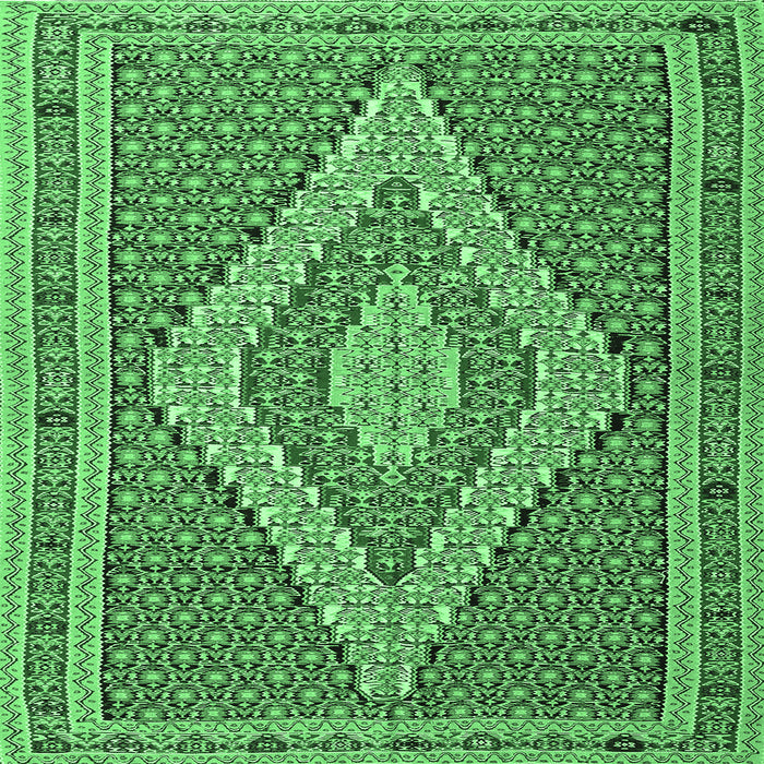 Square Machine Washable Southwestern Emerald Green Country Area Rugs, wshtr229emgrn