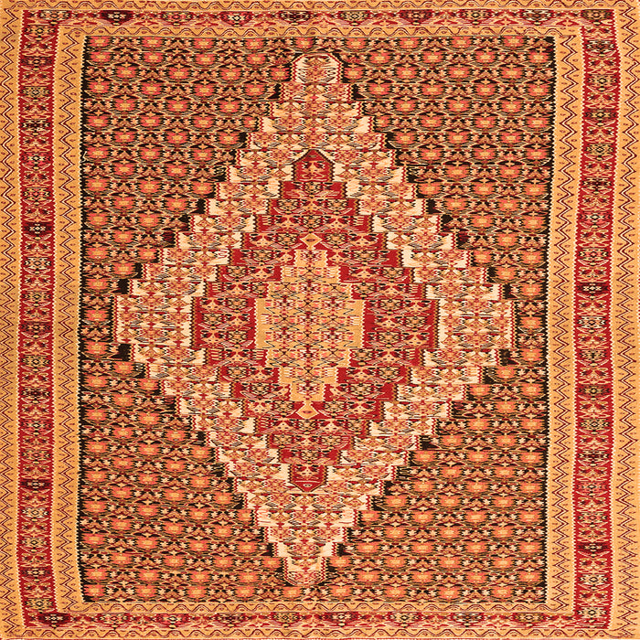 Round Machine Washable Southwestern Orange Country Area Rugs, wshtr229org