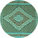 Round Southwestern Turquoise Country Rug, tr229turq